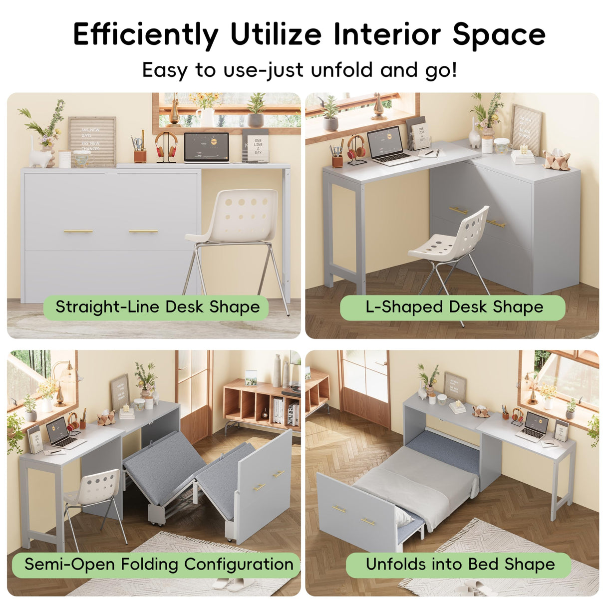 Merax Twin Size Murphy Cabinet Bed with Adjustable Position Desk, Murphy Chest Dresser Bed with Foldable Cushion for Guest Room, Apartment and Small Space Merax
