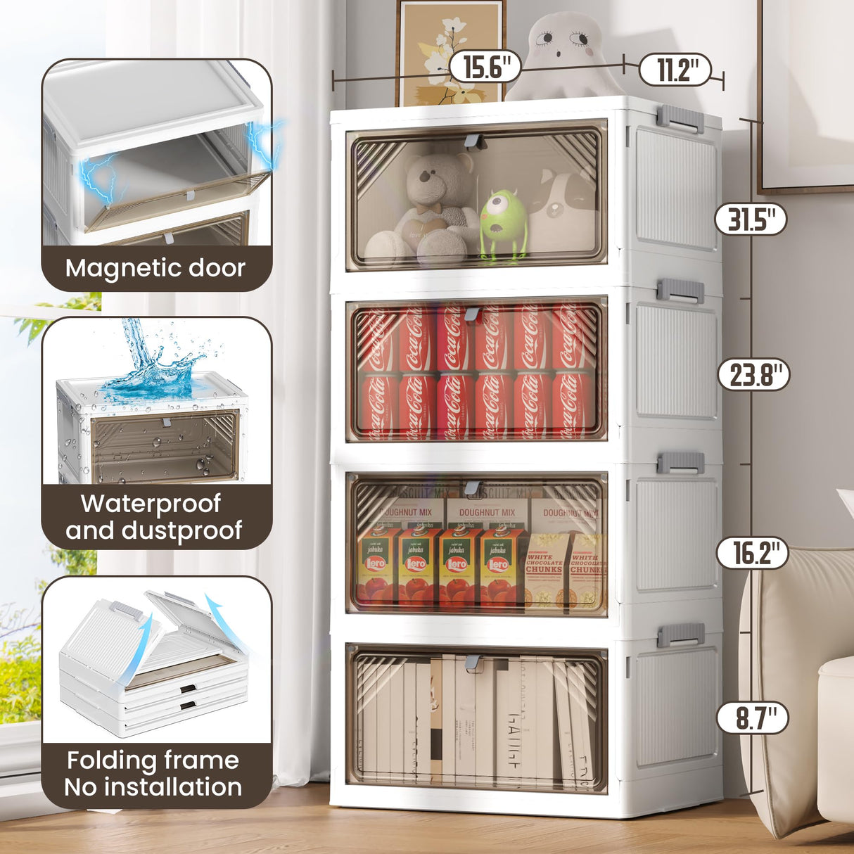 AHEONLAR 4 Tier Plastic Storage Bins with Drawers - Foldable Stackable Storage Bins with Lids - Closet Craft Organizers and Storage - 24QT Plastic Drawer Storage for Bedroom Study Toy Room Office AHEONLAR