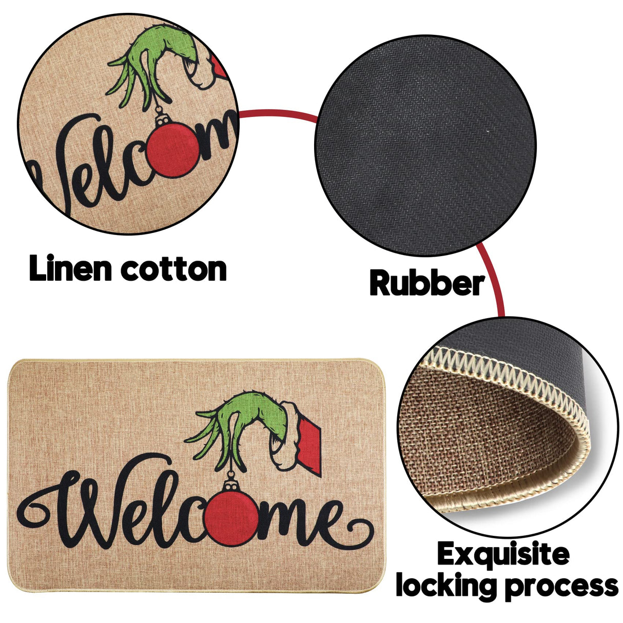 Erweicet Christmas Door Mat Xmas Welcome Christmas Mat Non-Slip and Washable Winter Doormat Rubber Back Snowflakes Door Mat Rugs for Indoor Outdoor(Green Hand Pattern) Erweicet