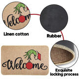 Erweicet Christmas Door Mat Xmas Welcome Christmas Mat Non-Slip and Washable Winter Doormat Rubber Back Snowflakes Door Mat Rugs for Indoor Outdoor(Green Hand Pattern) Erweicet