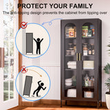 RGGCABINET Display Cabinet, Metal Curio Cabinets with Glass Doors, Black Kitchen Pantry Cabinet, 71" Tall Storage Cabinet with Adjustable Shelves, Lego Glass Cabinet for Dining Room, Home Office RGGCABINET