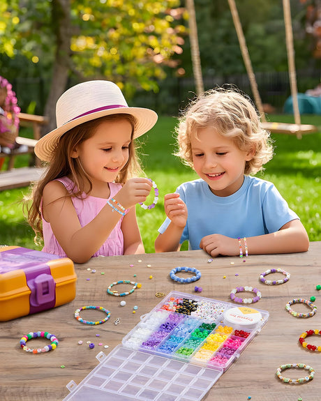 Taybonds Friendship Bracelet Making Kit- 24 Colors Beads Kit for Bracelets with Clay Beads, 4mm Seed Beads, Pony Beads, 8mm Glass Beads, Letter Beads and Charms, Jewelry Making Kit Gift for Girls 6-12 Taybonds