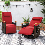 Tangkula Patio Rattan 360 Degree Swivel Recliner Chair, Wicker Lounge Chair w/Adjustable Backrest & Footrest, Cushioned Push Back Reclining Seat w/Flip Side Table for Porch, Yard, Lawn (Red,2) Tangkula
