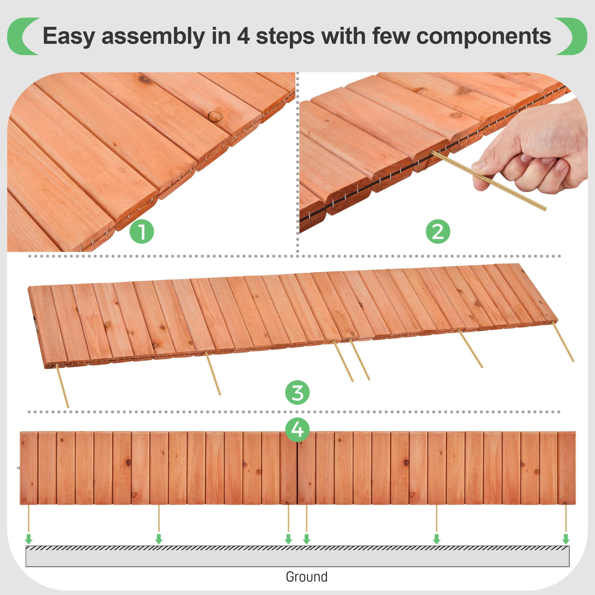 Yaheetech Wood Garden Fence,6pcs Outdoor Wooden Landscape Edging Flexible No Dig Decorative Border for Spring Yard Patio Pathway Courtyard Maintenance,Brown-178in Yaheetech