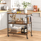 HOOBRO Kitchen Island with Storage,Industrial Kitchen Counter with Hooks and Side Enclosures, 3 Tier Kitchen Cart with Large Workstation, Saving Space, Easy Assembly, Rustic Brown and Black BF03ZD01 HOOBRO