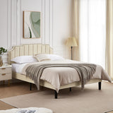 VECELO Full Upholstered Platform Bed Frame with Tufted Adjustable Headboard/Mattress Foundation/Wood Slat Support,Easy Assembly,Beige VECELO