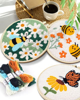 TINDTOP 3 Sets Punch Needle Kits, Flowers Punch Embroidery Kits for Adults Beginner, Tool with Punch Needle Fabric, Hoops, Yarns and Sewing Needles TINDTOP