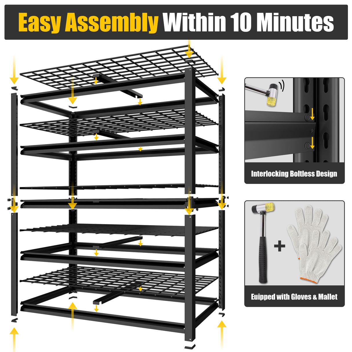 PrimeZone 47" W Heavy Duty Garage Shelving 47" W X 18" D X 72" H Adjustable Wire Storage Shelves Unit with Locking Connector, 5 Tier Metal Shelving Industrial Utility Rack for Warehouse, Basement PrimeZone