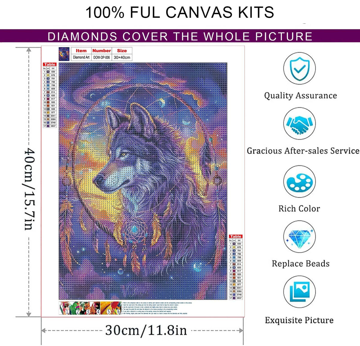 Dorwendis Wolf Diamond Art Kits for Adults, 5D Wolf Diamond Painting Kits for Adults, DIY Round Full Drill Diamond Art Craft for Home Wall Decor 12x16inch Dorwendis