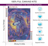 Dorwendis Wolf Diamond Art Kits for Adults, 5D Wolf Diamond Painting Kits for Adults, DIY Round Full Drill Diamond Art Craft for Home Wall Decor 12x16inch Dorwendis