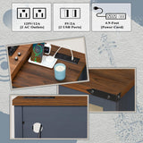 Joaxswe Large Record Player Table with Charging Station & LED Lights, Blue Vinyl Record Storage Cabinet Holds up to 230 Albums, Turntable Stand with Display Shelf for Music Room Bedroom Living Room Joaxswe