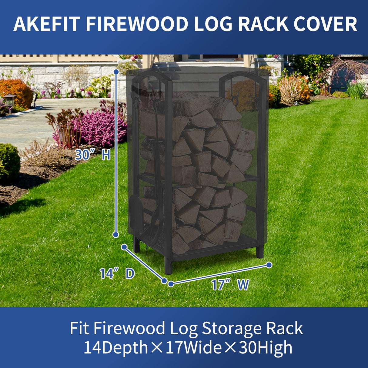 AKEfit 17IN Firewood Log Rack Cover, Waterproof Covers for firewood, Heavy Duty 600D Oxford Outdoor Firewood Storage Cover, Outdoor Log Holder Cover (Log Rack not Included) AKEfit