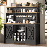 BestHaped 55'' Farmhouse Coffee Bar Cabinet with 3 Tier Storage Hutch, Coffee Bar Station with Sliding Barn Door, Hutch Storage Cabinet with 12 Wine Racks & 9 Hooks for Kitchen Dining Living Room BestHaped