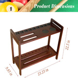 GACCO BILLIARDS Pool Stick Holder Floor Stand Holds 9 Cues & Pool Table Accessories. Wooden 2-Tier Cue Stick Storage with Ball Rack Hangers, Billiard Cone Chalk Holder or Drink Pads (Mahogany) GACCO BILLIARDS