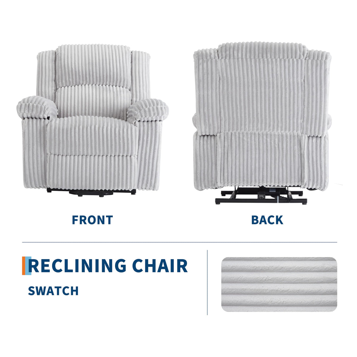 Garvee Corduroy Recliner Chair, Manual Recliner Sofa with Handle, Pillow Top Arms, Thick Padding, Side Pocket, 330Lbs Capacity, Adjustable Recliner for Living Room, Bedroom, Home Theater, Gray Garvee