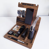 Personalized Wood Phone Docking Station Gun Key Holder Wallet Stand Watch Organizer Men Gift Husband Wife Anniversary Dad Birthday Nightstand Purse Father Graduation Gift Male Travel Idea Gadgets Generic