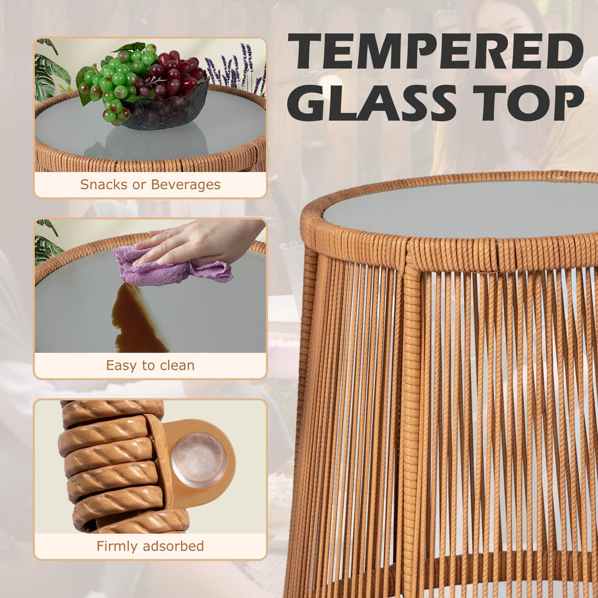 HOMEZILLIONS 3 Piece Outdoor Wicker Furniture Bistro Set, Rattan Chairs Conversation Sets Wicker Patio Furniture for Balcony Poolside Backyard, Yellow/Beige HOMEZILLIONS