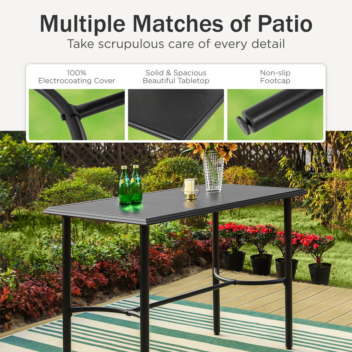 PHI VILLA 5 PCS Outdoor Counter Height Table and Chairs,Swivel Outdoor Bar Chairs with Grey Cushion and Metal bar Table for All Weather,Patio High Dining Set for Indoor,Garden,Yard PHI VILLA