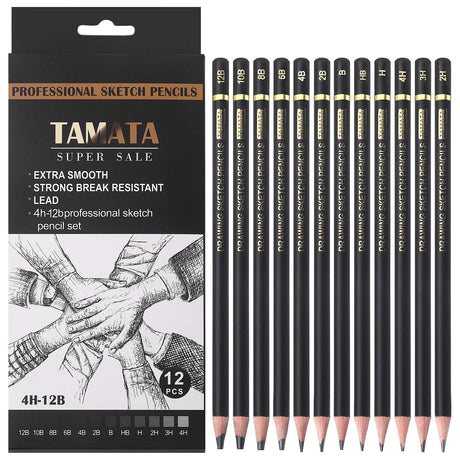 RVOGJP TAMATA Professional Drawing Sketching Pencil Set - 12 Pieces Art Graphite Pencils(12B - 4H), Ideal for Drawing Art, Sketching, Shading, for Beginners & Pro Artists RVOGJP