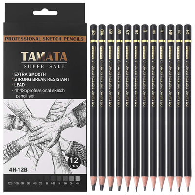RVOGJP TAMATA Professional Drawing Sketching Pencil Set - 12 Pieces Art Graphite Pencils(12B - 4H), Ideal for Drawing Art, Sketching, Shading, for Beginners & Pro Artists