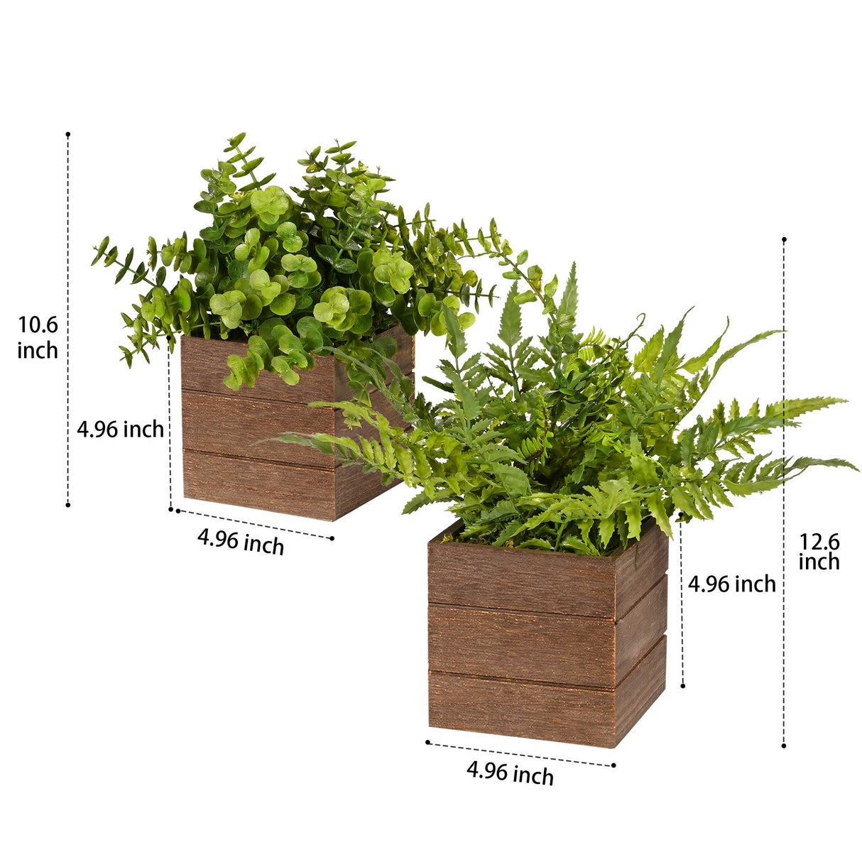 Vlorart Small Fake Plants, 2Pack Mini Potted Artificial Plastic Boxwood Fern Green Decorative Plant in Wooden Potted, Fake Desk Plant for Farmhouse Home Decor Office Bathroom Desk Room Indoor Outdoor Vlorart