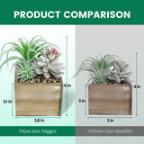 Der Rose Set of 2 Succulents Plants Artificial Fake Plants in Wood Pots with Pink Fake Flowers for Farmhouse Bathroom Desk Sheif Decor Der Rose