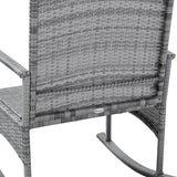 Outsunny 3 Piece Patio Rocking Chair Set, 2 PE Wicker Rocking Chairs, Cushioned, 1 Two-Tier Wood Slat Coffee Table, Rattan Front Porch Furniture, Gray Outsunny