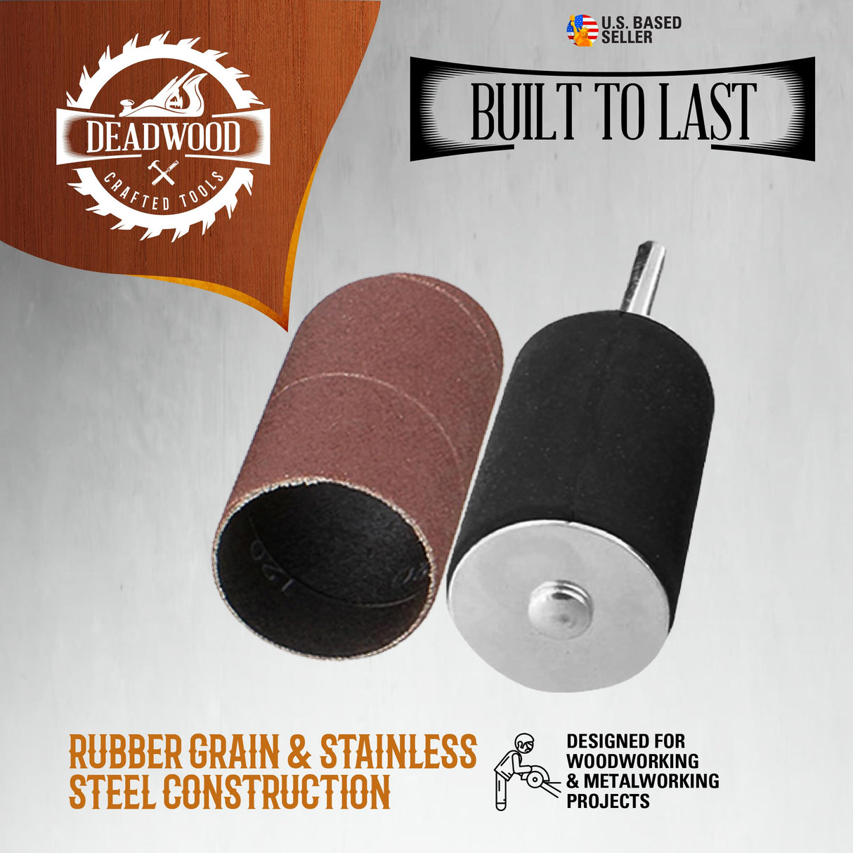 DCT 1/4 Inch Drive Drill Press Sanding Drum Kit - Rubber Sanding Drums (0.5-1.5 Inch) and Spindle Sander Sleeves, 20pc Deadwood Crafted Tools