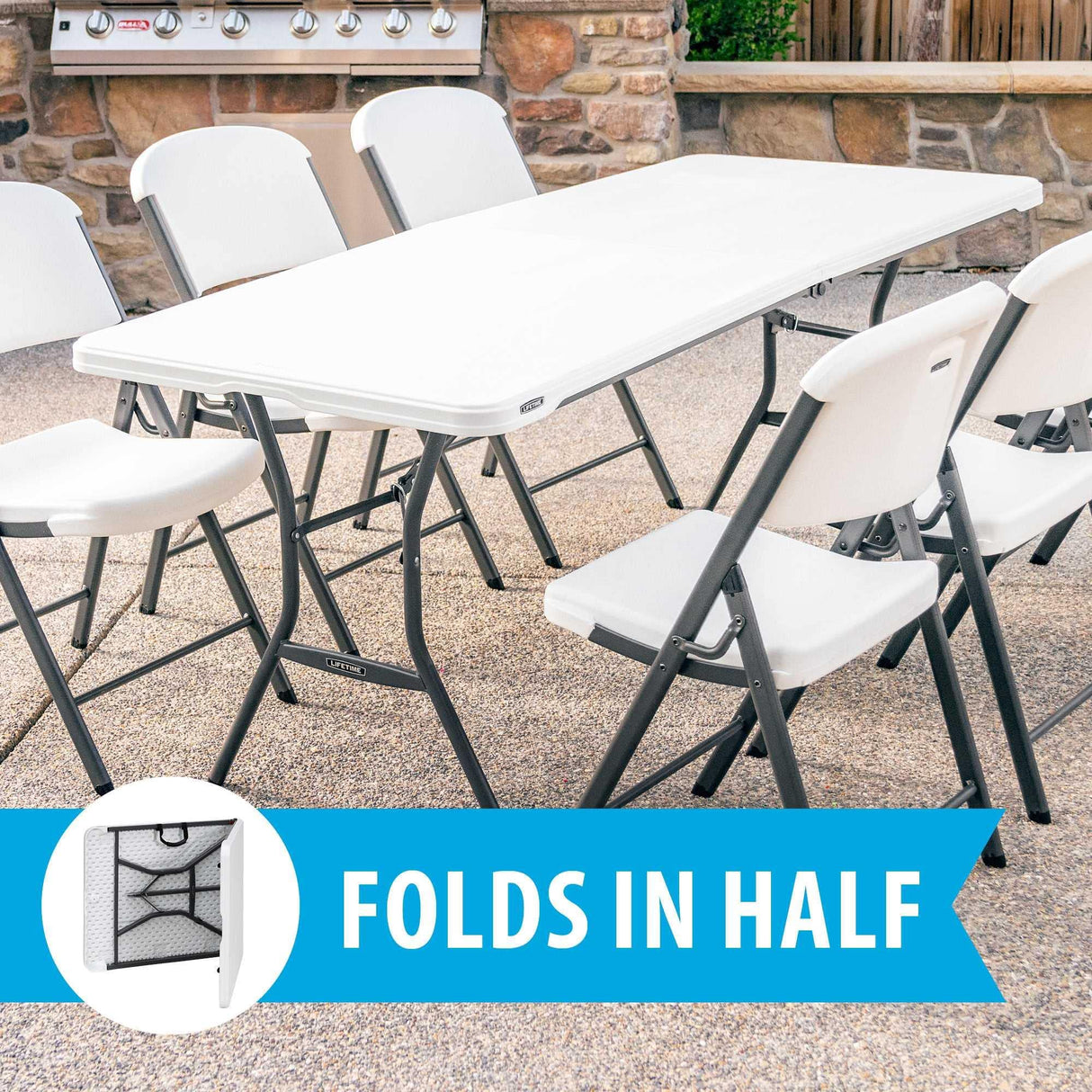 Lifetime 6-Foot Fold in Half Table, Light Commercial, White Granite Lifetime
