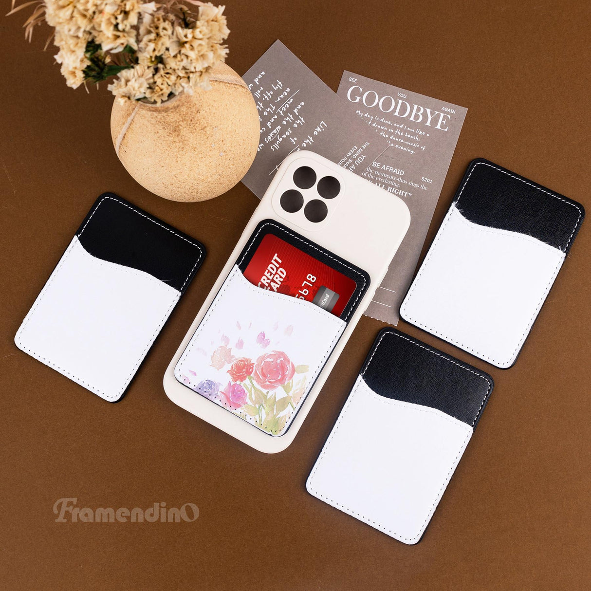 Framendino, 12 Pack Card Holders for Cell Phones Sublimation PU Leather Phone Back Card Pockets Stick PU Leather Card Holder for Phone Card Sleeves DIY Craft Framendino