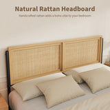 GarveeHome Boho Queen Size Bed Frame with Natural Rattan Headboard and Footboard, Wooden Queen Platform Bed No Box Spring Needed, 14 inch Noise-Free Easy Assemble Metal Bedframe GarveeHome