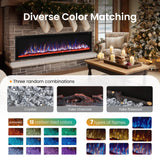 PHI VILLA 72" Electric Fireplace Wall Mounted, Recessed Wall Fireplace Electric with Crystal, Fake Charcoal & Firewood Bed for Indoor, Remote Control, 750W/1500W, Timer, Ultra-Narrow Bezel PHI VILLA