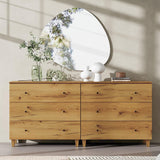 WAMPAT Dresser with 6 Drawers, Bedroom 70.8" Wide Wooden Chest of Drawers, Modern Dressers Closet Storage Organizer w/Solid Wood Legs for Living Room, Kids Room, Nursery, Oak Brown WAMPAT