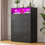 EnHomee Dresser with LED Light, Tall Dresser for Bedroom, Black Dresser&Chest of Drawers Wooden Dresser for Hallway, Closet, Entryway, 43.3" H x 27.5" W x15.7 D EnHomee