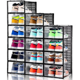 Clemate 15 Pack Shoe Storage Boxes, Clear Plastic Stackable Shoe Organizer for Closet, Shoe Box with Magnetic Door, Foldable Shoe Storage Bin, Sneaker Storage Box Shoe Rack Container Holder, Size 11 Clemate