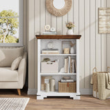 HOTLUU 3-Tier Farmhouse Bookshelf, Book Shelf with Open Storage & One Adjustable Shelf, 9.8" D x 26" W x 38" H, Wooden Bookshelf for Study Room, Living Room, Kitchen, Bedroom (White) HOTLUU