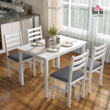 HOMCOM 5-Piece Dining Table Set for 4 with Solid Wood Frame, Farmhouse Kitchen Table Set with 4 Upholstered Padded Chairs for Small Space, Dining Room, Breakfast Nook, Pure White HOMCOM
