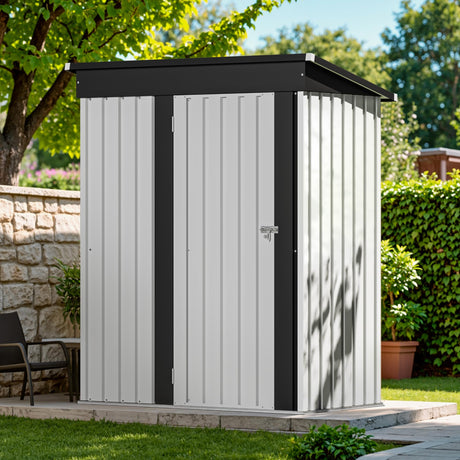 Devoko Outdoor Storage Shed 5 x 3 FT Lockable Metal Garden Shed Steel Anti-Corrosion Storage House with Single Lockable Door for Backyard Outdoor Patio (White) Devoko