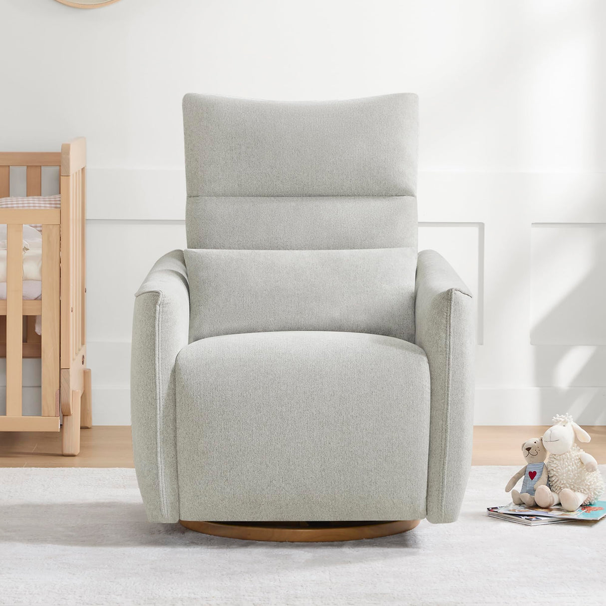 CHITA Swivel Rocker Recliner Chair, Power Nursery Glider Recliner, Nursery Rocking Chair with Adjustable Power Headrest, FSC Certified, Solid Wood Base, Crockery (Gray) CHITA