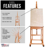 U.S. Art Supply Malibu Heavy Duty Extra Large Adjustable H-Frame Studio Easel with Artist Storage Tray - Tilts Flat, Sturdy Wooden Beech Wood Painting Canvas Holder Stand - Locking Caster Wheels U.S. Art Supply