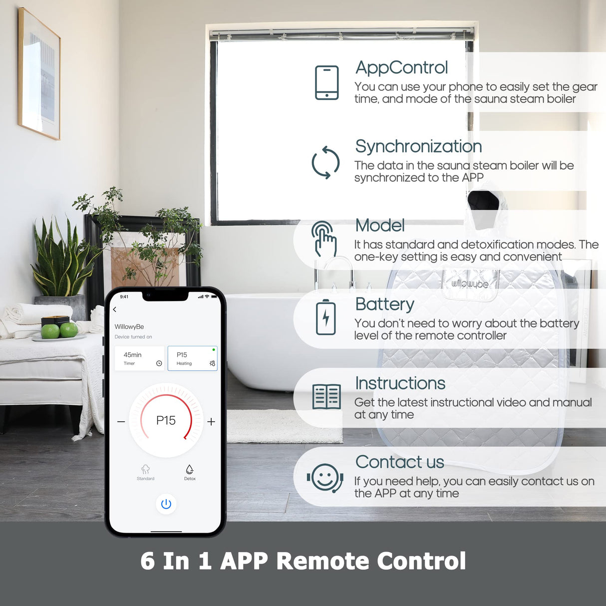 WillowyBe Portable Steam Sauna, Personal Home Spa Room With Bluetooth, Steamer, Sweat Tent, Foldable Sauna Chair, Personal Sauna For Home (Black) WILLOWYBE