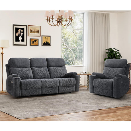 HAOMARKETS 2-Piece Electric Recliner Sofa Set with Charging Port, Include Single Power Reclining Chair and 3-Seater Reclining Sofa for Living Room, Dark Grey HAOMARKETS