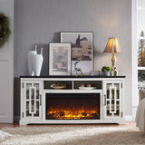 JXQTLINGMU Fireplace TV Stand with 36" Electric Fireplace for 80 Inch TV, Farmhouse 32" Tall Highboy Entertainment Center w/6 Shelves, Modern Media Console w/Storage for Living Room, Distressed White JXQTLINGMU