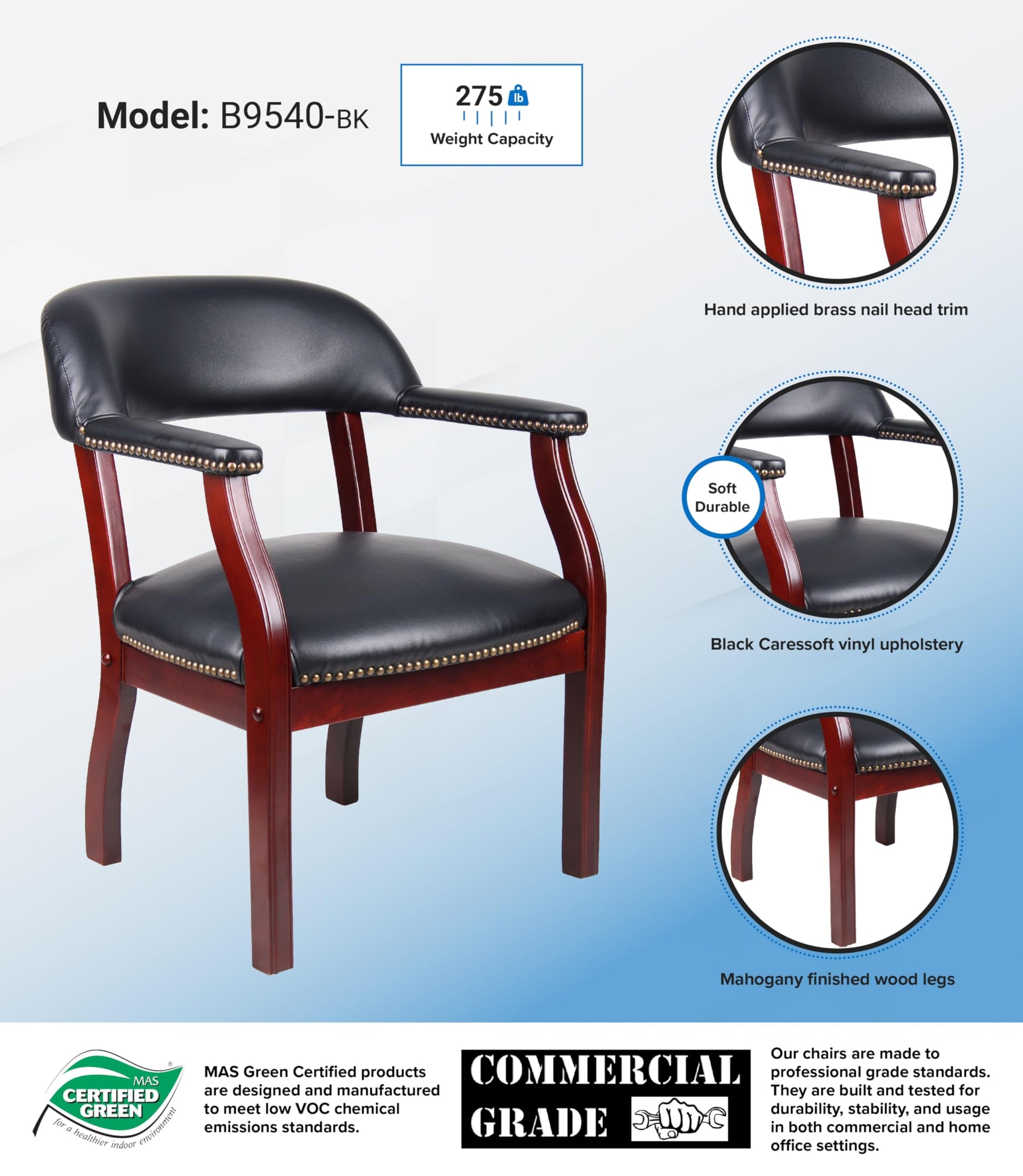 Boss Captain’s Chair In Black Vinyl - WoodArtSupply