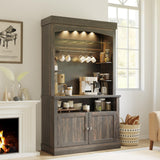 Garvee 72 in Pantry Cabinet, Farmhouse Coffee Bar Station with 3 Color LED Light and 5 S-Hook, Kitchen Hutch with Storage Rack, Rustic Cupboard for Living Room Dining Room Garvee
