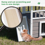 COZIWOW Outdoor Cat House, Wooden 2 Story Cat Scratcher House, Wood Cat Shelter Waterproof, Cat Enclosures Indoor with Openable Roof, Escape Door, Outside Cat Hideout for Feral Cats, Grey COZIWOW