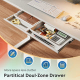 DEVAISE Standing Desk with Drawers, Whole-Piece Glass Adjustable Height Desk, 48 Inch Electric Stand Up Desk, Quick Install, White DEVAISE