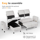 Vipbear 81" Sectional Sleeper Sofa Bed with Pull Out Bed, L Shaped Couch Sleeper Sofa, Pull Out Couch with Reclining Backrest, Reversible Storage Chaise, USB Ports, Tool-Free Assembly, Chenille Beige Vipbear