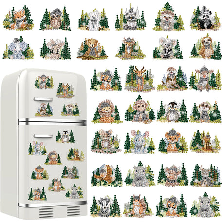 Xuhal 30 Pcs Wild Animal Diamond Painting Magnets Wildlife Diamond Art Magnets Kits for Adults Zoo Jungle Forest Animal Magnetic Sticker 5D Rhinestone Refrigerator Sticker for DIY Craft Fridge Gifts Xuhal