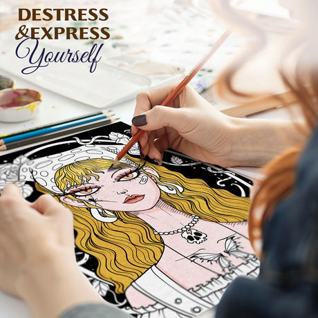 Adult Coloring Book for Women Spiral Bound - 30 Fashion Vibes, Gothic Fantasy Horror Creepy Giant Adult Designs, Thick Paper for Markers - Relaxation Gift for Woman Mindful Palette